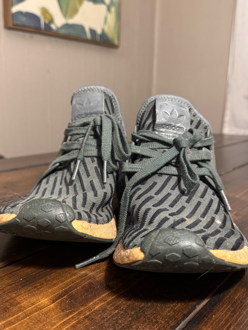 adidas Olive Green and Black Patterned Knit Sneakers 10